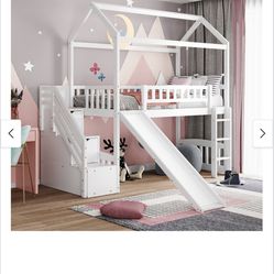 Twin House Bed with Drawers and Slide