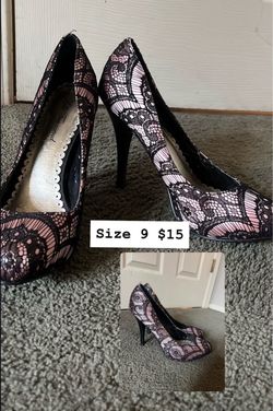 Black Lace Print Stiletto Heels Size 9