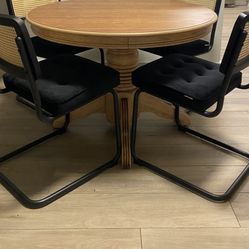 Wodden Dining Table + 2 Rattan Chairs