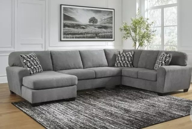 3 piece Gray Sectional Sofa Right or Left Facing Chaise 138x90 Top Stitching Accent Pillows $1199 pick up delivery available