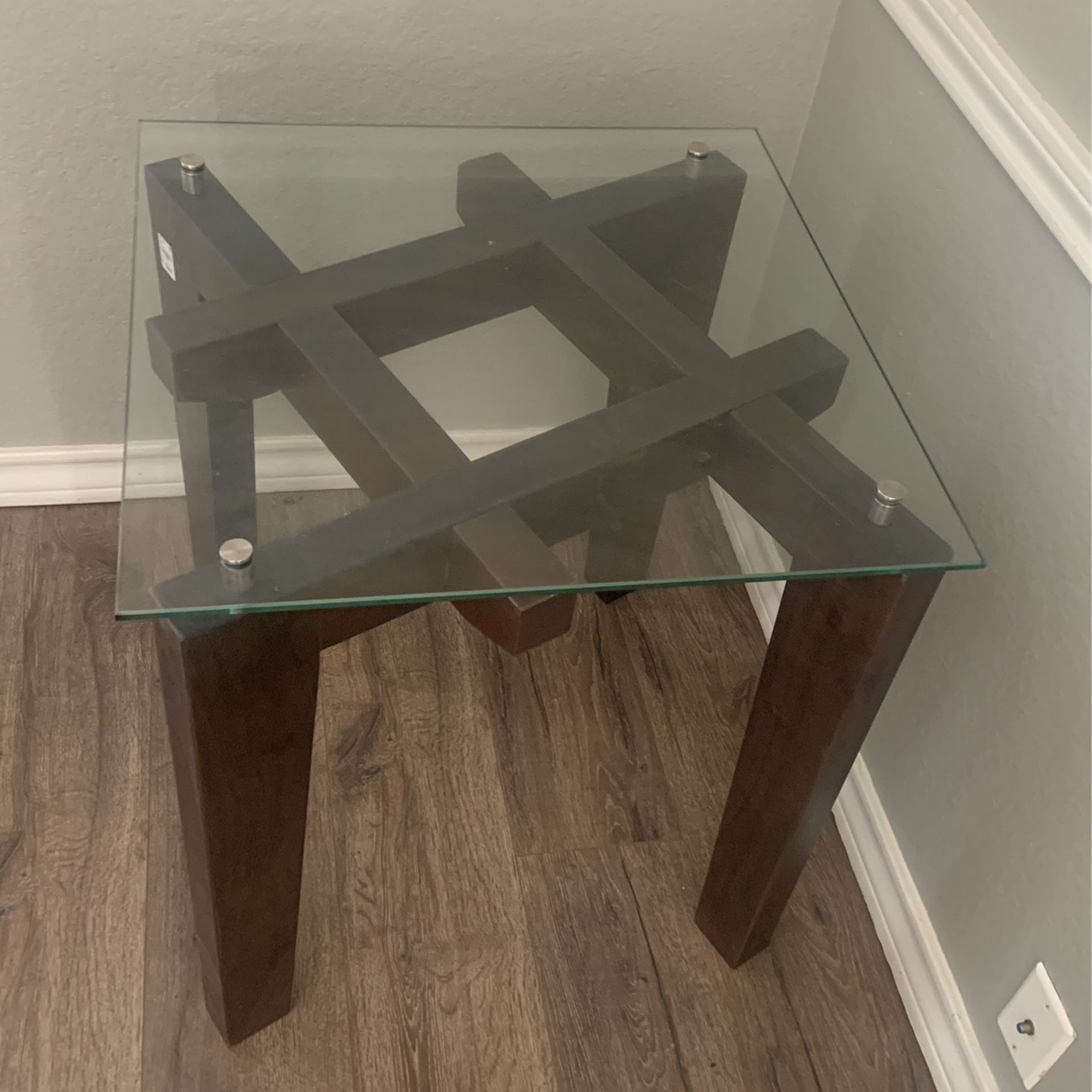 Glass Top Wooden Side Table