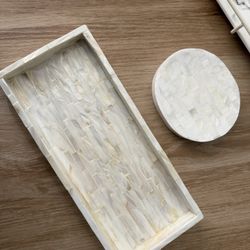Elegant Mother of Pearl Decorative Tray & Round Coaster Set - Mosaic Shell