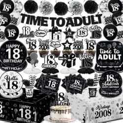 189-Pc "Time to Adult" 18th Birthday Decor Set - Serves 26 Guests (Black & White)