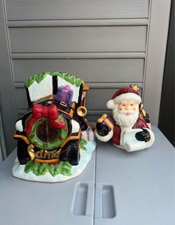 Ceramic Santa Claus Christmas Cookie Jar Set