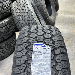 4 New Goodyear Wrangler All Terrain Kevlar tires 275/65R18 100% tread never used 