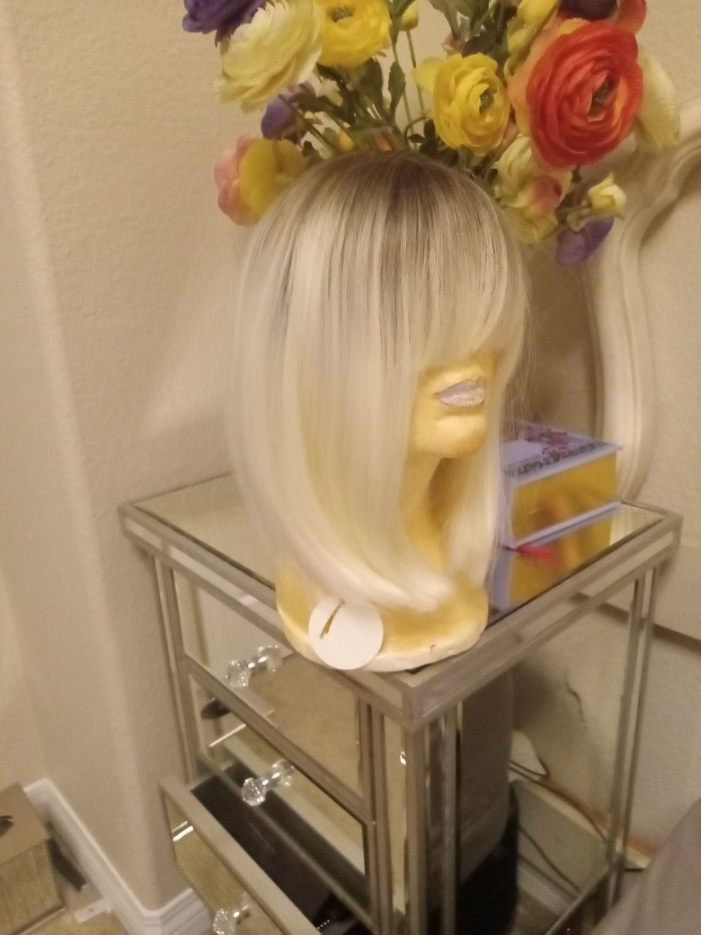 New 14"Platinum Ombre Synthetic Wig