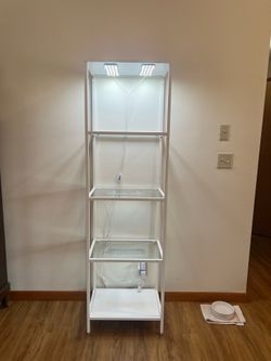 White Ikea shelf w/ grow lights