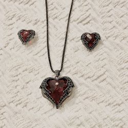 Fashion Jewelry Set Heart  Pendants And Earrings Red 