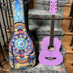 Pink Acoustic Guitar With Case