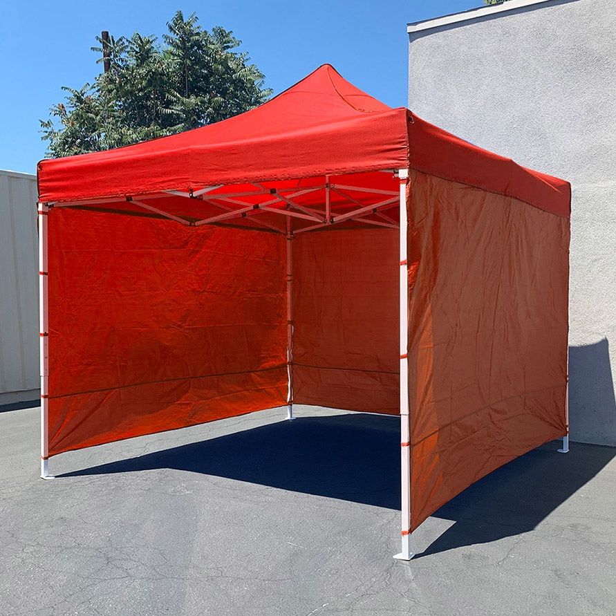 (New) $130 Heavy Duty 10x10 ft Popup Canopy with 3 Sidewalls (Black/Red)