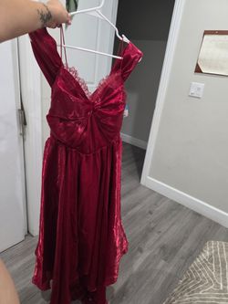 Red Satin Mini Dress with Lace Detail