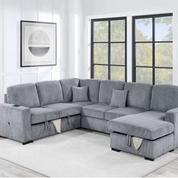 Corduroy Sectional Sleeper Sofa Pullout Bed With Storage 