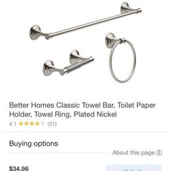 Better Homes Classic Towel Bar, Toilet Paper Holder, Towel Ring, Plated Nickel