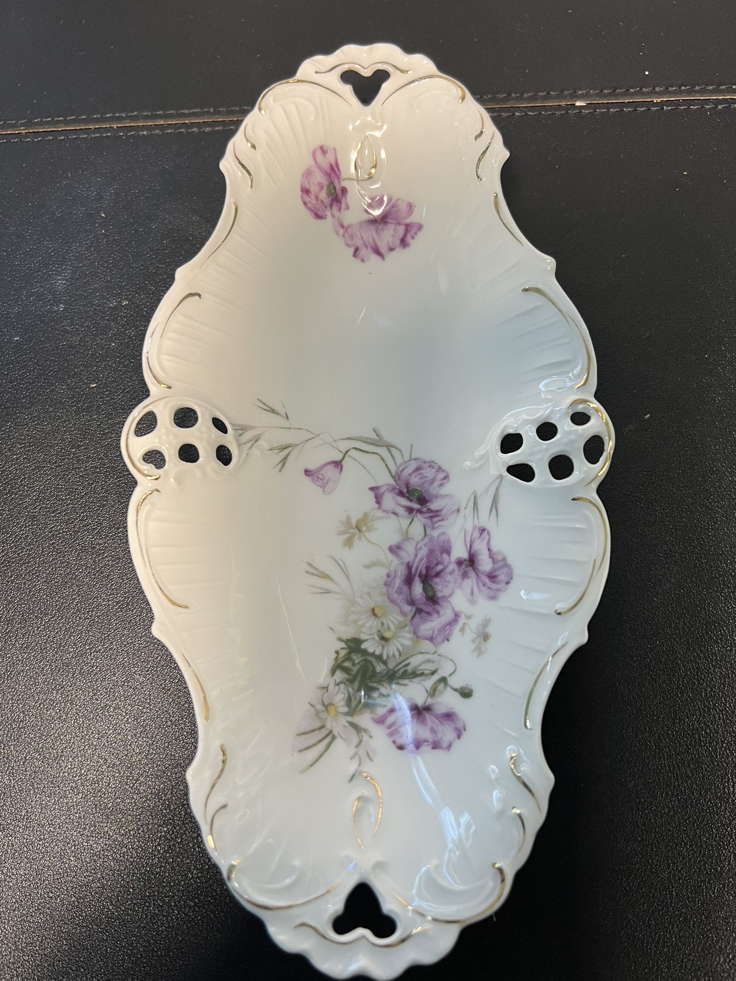 B.R.C. Moliere Germany Antique 1(contact info removed) Oval Pierced Reticulated Floral Dish Tray