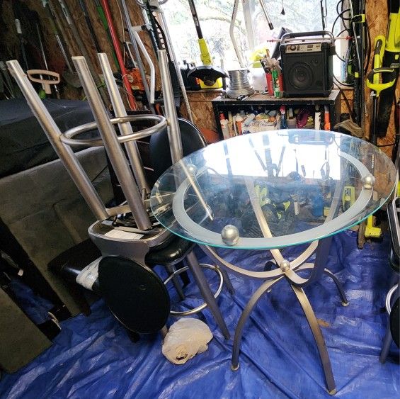 Glass Top Metal Table With Stools