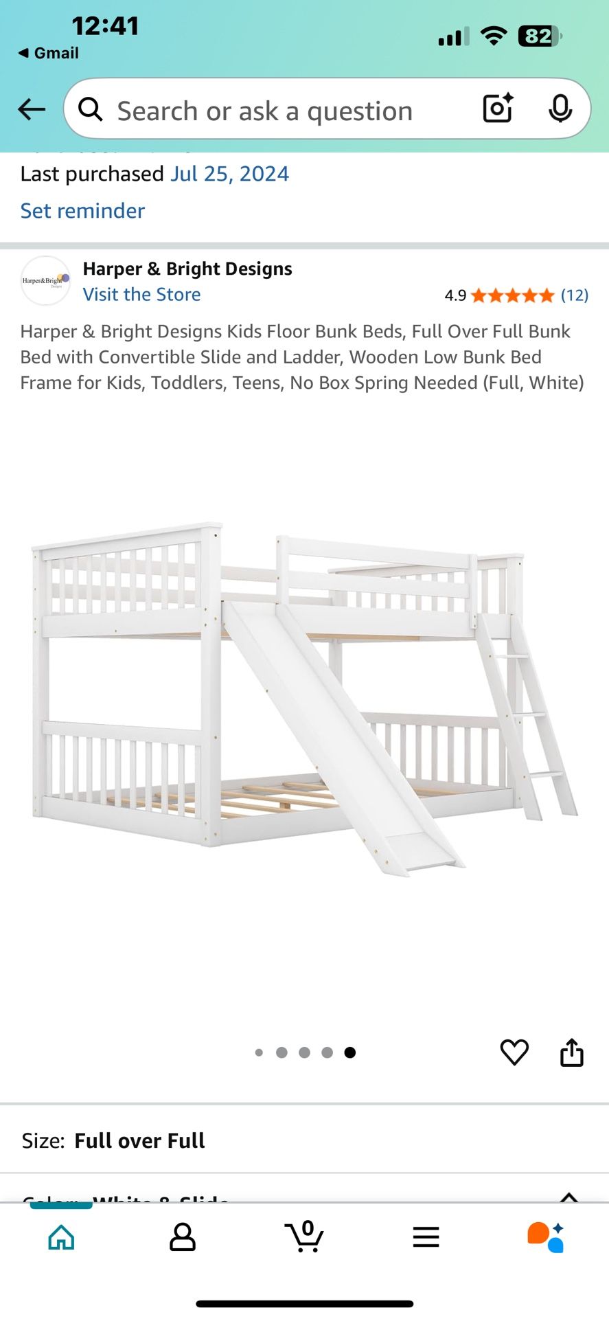 Fill over full white bunk bed with slide