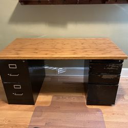 Bamboo Desktop And Two Filing Cabinets 