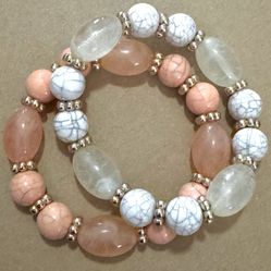 Polished stone beaded bracelet set (2)