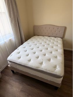 Full Size Beige Bed with Mattress – Like New Condition