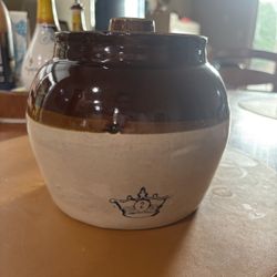 Antique ROBINSON RANSBOTTOM BLUE CROWN 2 Quart STONEWARE POTTERY CROCK USA 