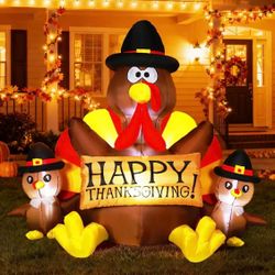 VIVOHOME 6ft Height Happy Thanksgiving Inflatable LED Lighted Turkey Family Blow up Outdoor Lawn Yard Decoration