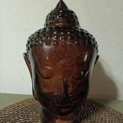 Vtg Glass Buddha Head 12" 