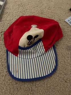 Vintage 80s 90s Disney Mickey Mouse Pinstripe Sun Flap Hat Youth VBH Just4kids