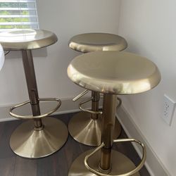 Brage Living Adjustable Bar Stools Set of 3, Swivel Round Metal Airlift Barstools, Backless Counter Height Bar Chairs for Kitchen Dining Room Pub Cafe