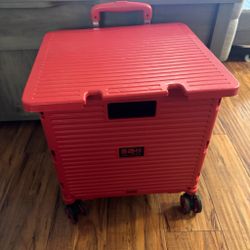 SELORSS Red Portable Collapsible Rolling Utility Crate Cart with Lid 