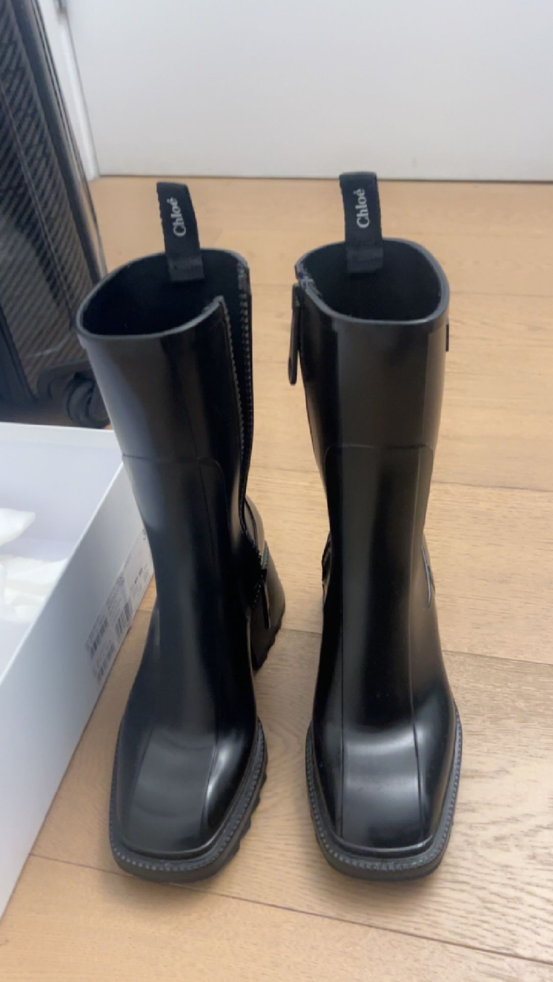 Chloe Betty Block Heel Platform Rain Boots Size 36