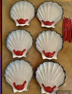 Vintage Set Of Six Lobster Plates With Forks