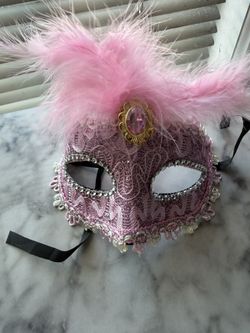 Pink Feathered Masquerade Mask New