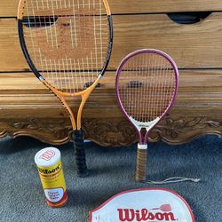 2 Wilson Racquets & Tennis Balls