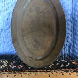 Antique Oval Copper Platter Wall Hanger 