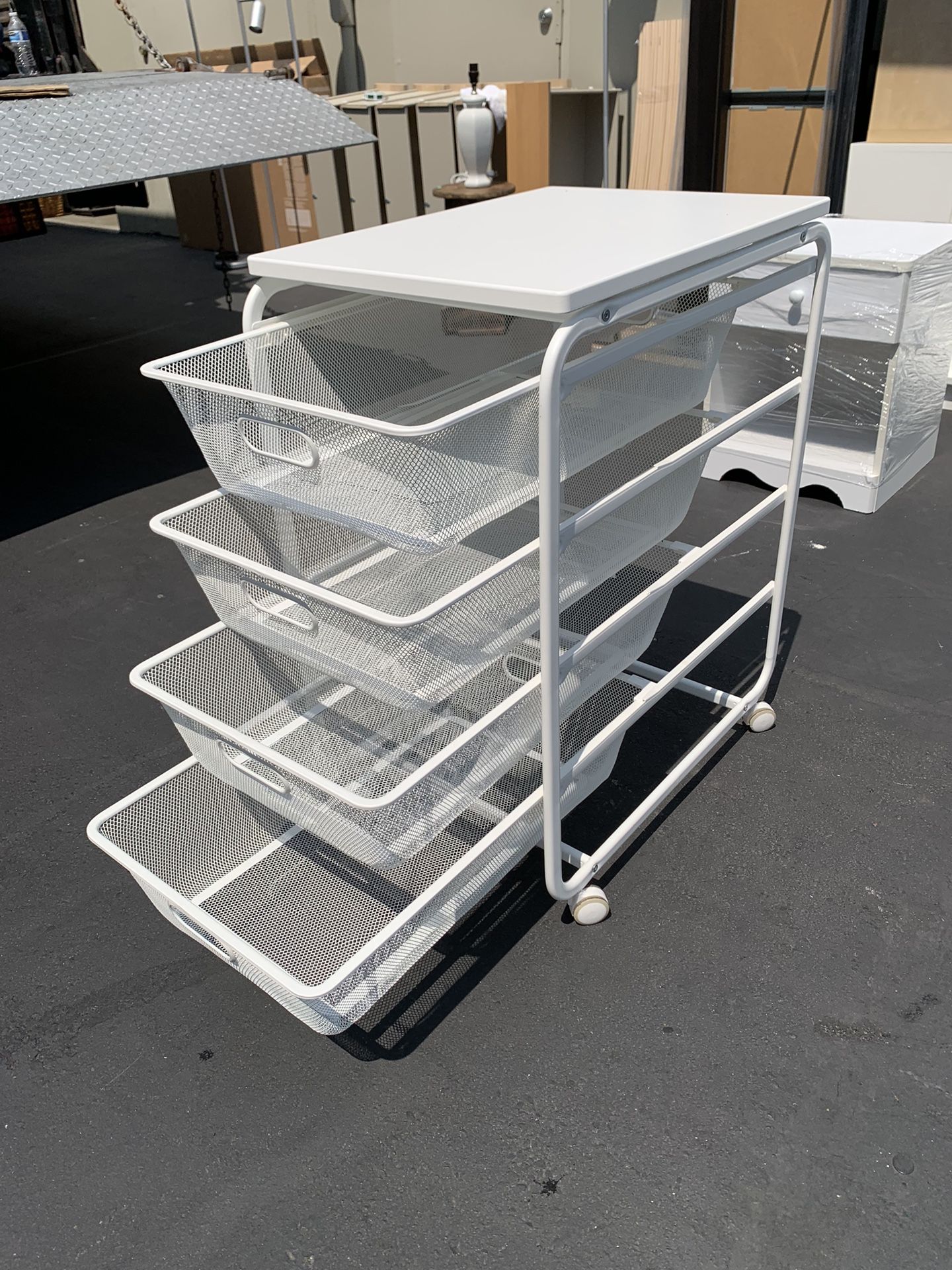 IKEA Algot Frame w/4 Baskets, Wheels & White Top Shelf Very Good Condition