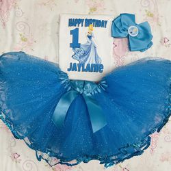 Cinderella first birthday tutu dress personalized with name, number and bow included