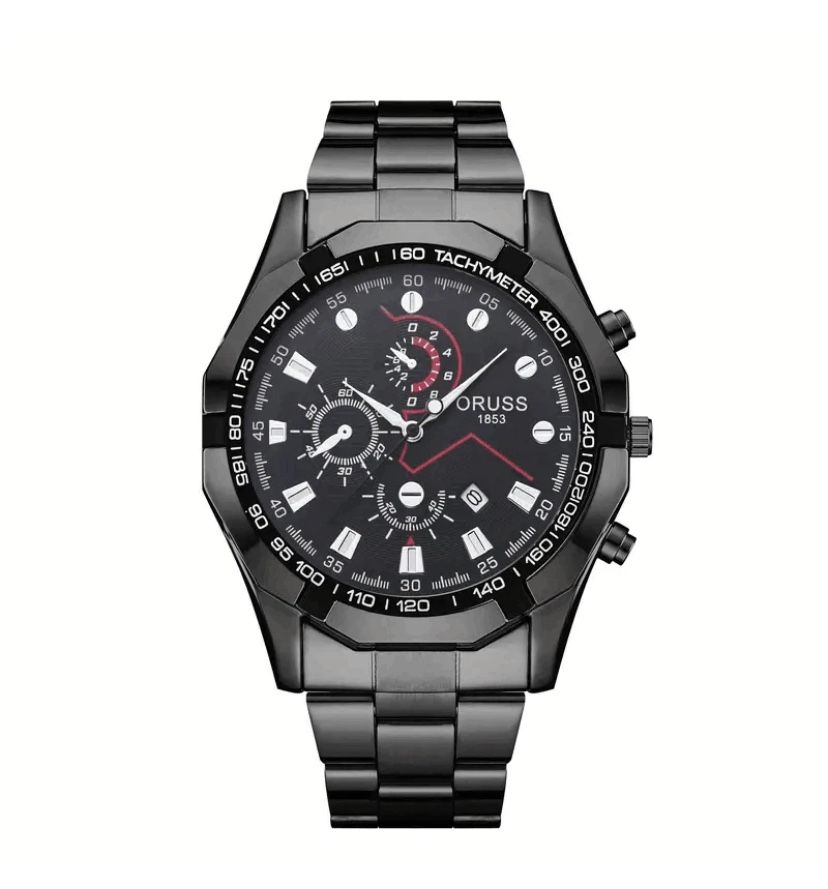 Oruss Fashion Cool Men Business Quartz Watch Waterproof Luminous Dial Date black