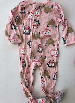 Christmas holiday pajamas baby 12 months kitschy girl pink