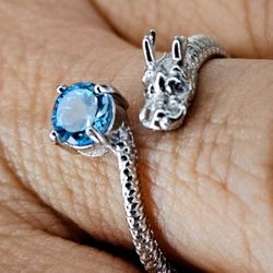 NEW 925 Silver Dragon Ring with GENIUNE Blue TOPAZ Gemstone