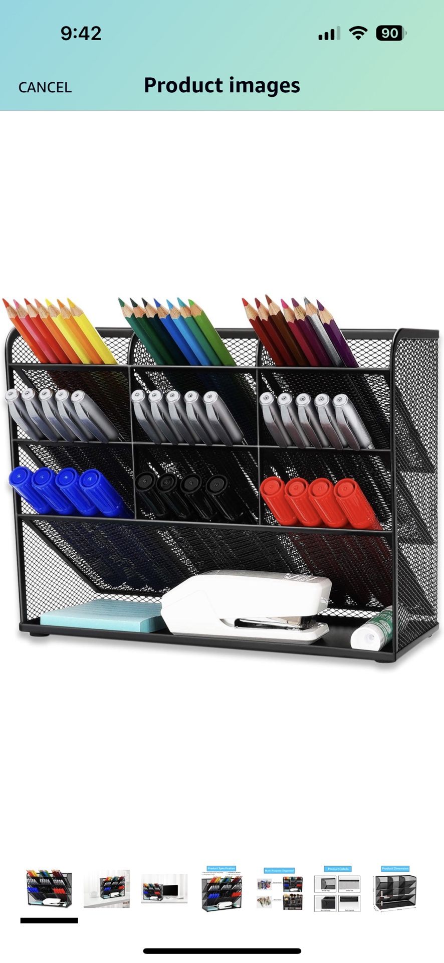 Mesh Desk Pencil Organizer, Pencil Holder, Office Desktop Organizer Collection - 9 Compartments with A Storage Rack - Markers Pen Holder for Office Sc