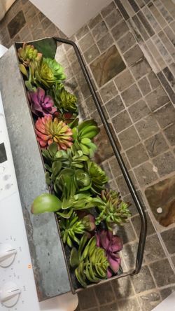 Galvanized Metal Trough Planter with plastic Succulents