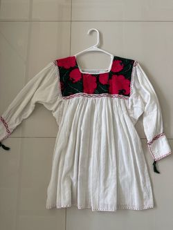 White Embroidered Mexican Floral Blouse Dress