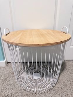 White Wire Basket with Wood Lid