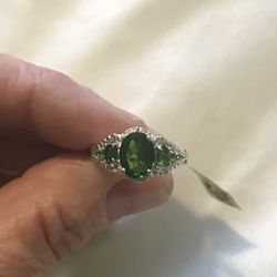 Russian Diopside And Diamond Ring  Size 6