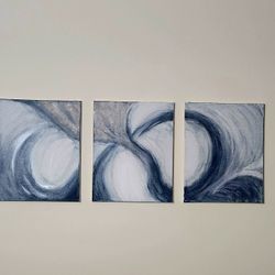 Handmade 3 Piece Abstruct Canvas Painting For Sale