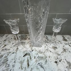 Waterford Crystal Vase And Candle Holders 