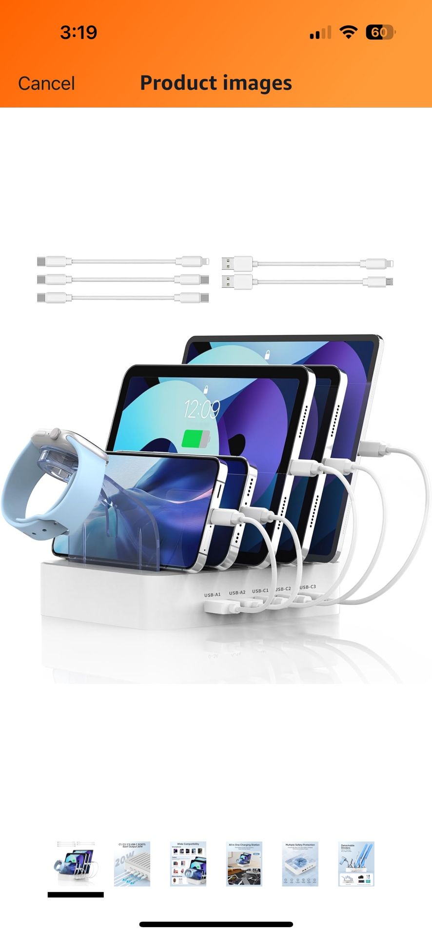 USB C Charging Station for Multiple Devices: 90W 5 Ports Multi Fast Charger for iPhone iPad Tablets Phone Airpods - Charging Dock Organizer with Adjus