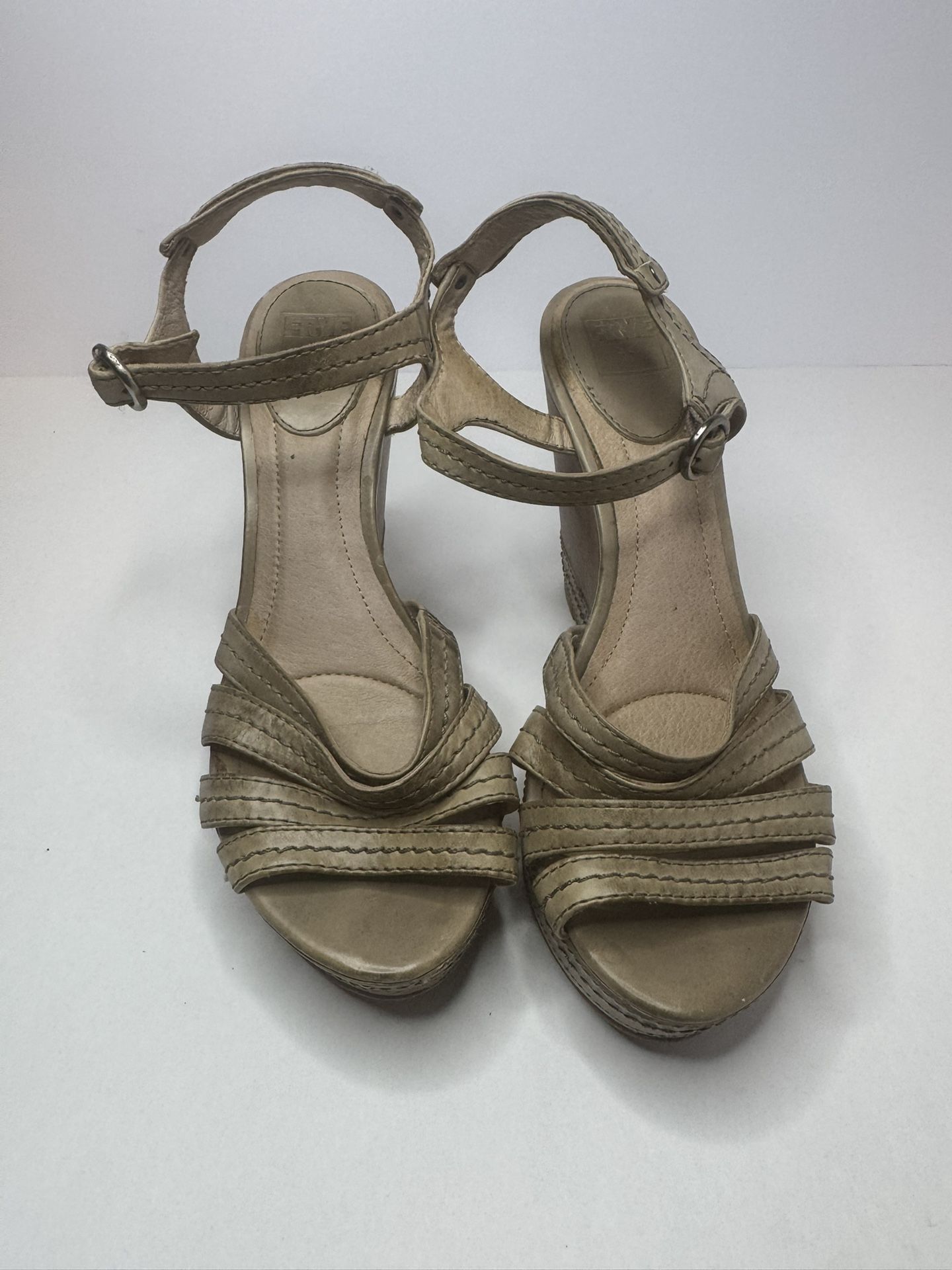 Frye 'Corrina'Beige Leather Platform Sandals Size 9M