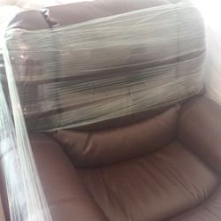 Brown Faux Leather Recliner Chair and Couch Combination