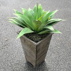 Faux Artificial Agave Succulent Plant Arrangement In Wood Pot Planter Home Decor Accent